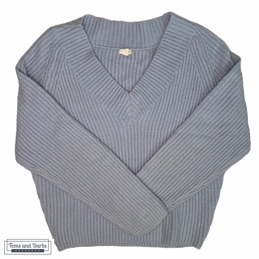 Garage Women's V Neck Knitted Sweater Blue - Picture 1 of 8